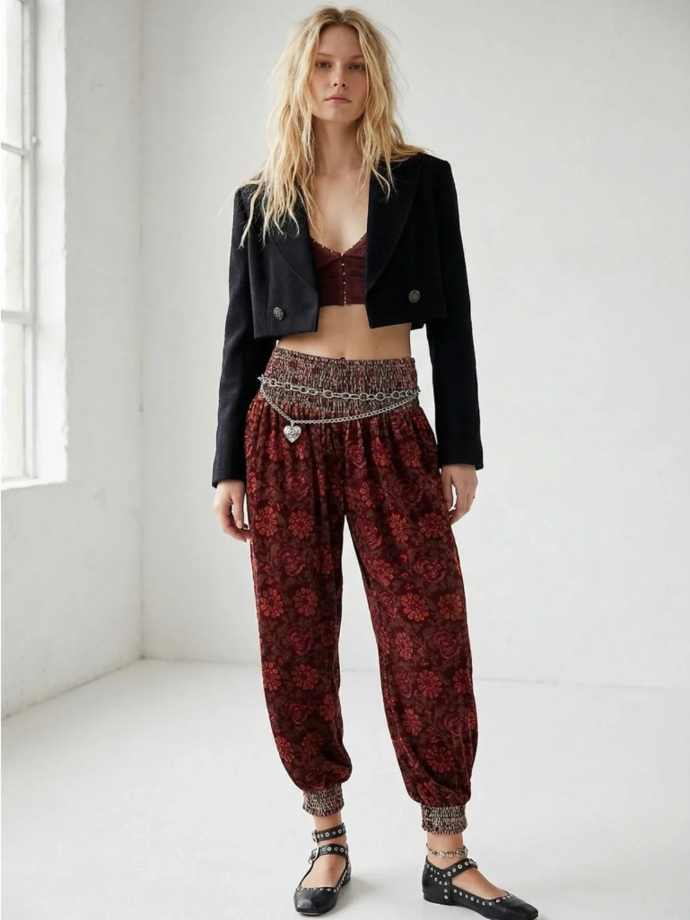 Free People FP One Marla Velvet Harem Gypsy Pants Plum Size Large NEW Bohemian